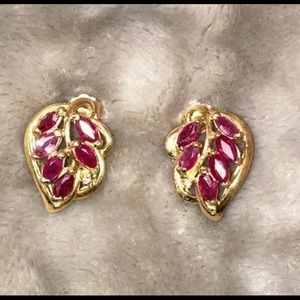 14K Yellow Gold Ruby Diamond Earrings .75”L x.50”W